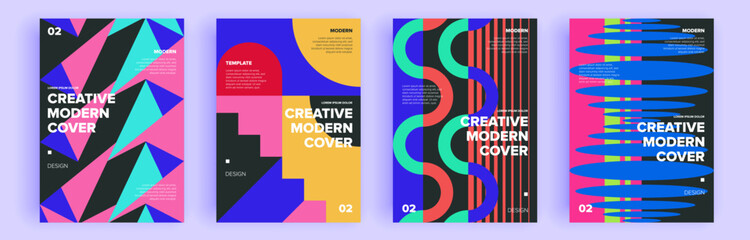 Modern abstract covers set, minimal covers design. Colorful geometric background, vector illustration.