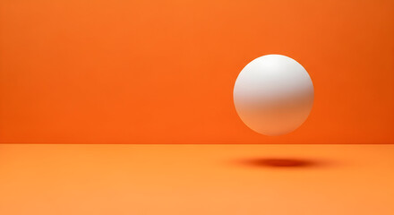 A white sphere levitating in front of a vibrant orange background, minimalist composition.