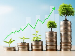 Visual metaphor for long-term profitable investments, showing sequential growth from small sprout to large tree