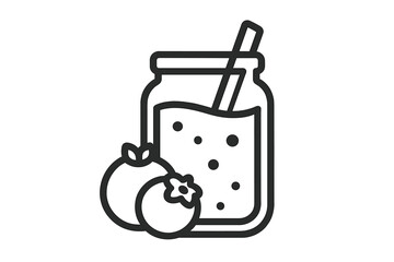 Minimalist line drawing of a fresh fruit smoothie in a glass jar with a straw and berries