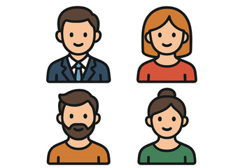 Diverse set of four male and female avatar icons for business and casual user profiles