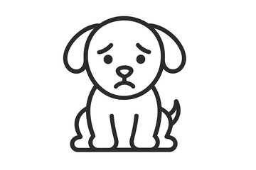 Minimalist black line drawing of a small sad puppy sitting with droopy ears