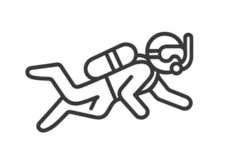Scuba diver swimming underwater with oxygen tank and mask in simple line style