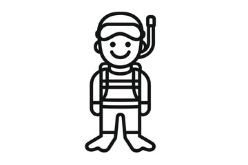 Smiling person wearing diving mask snorkel and fins for water sports activity