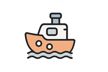 Simple stylized small vessel sailing on wavy water graphic element for maritime themes
