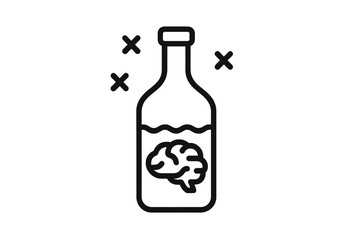 Brain submerged in liquid inside a bottle representing addiction or cognitive damage