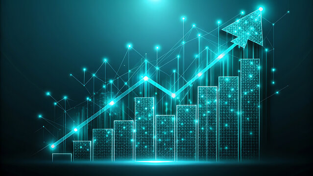 Digital business growth chart with network connections and arrow