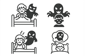 Scary ghost haunting a person in bed experiencing fear, anxiety, and bad dreams