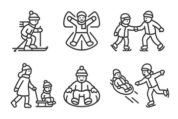 Collection of symbols representing popular winter recreation activities and cold weather sports