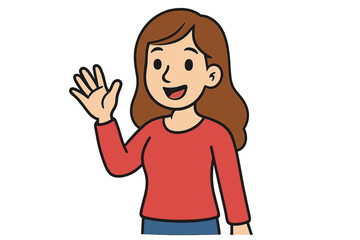 Happy young woman waving hello with a friendly smile and welcoming gesture