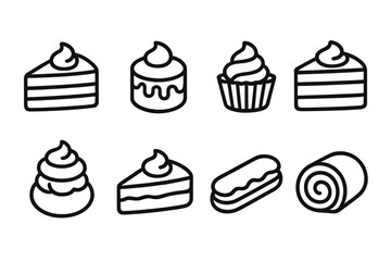 Collection of outline icons representing sweet bakery desserts and pastries