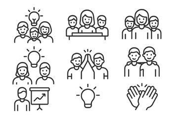 Linear business icons set for teamwork collaboration and achievement concepts