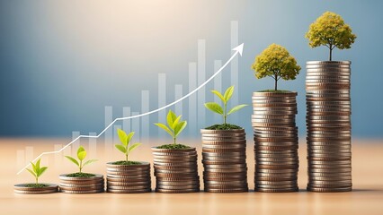 A striking graphic representing savings, sustainability, and successful financial planning with a bar chart backdrop
