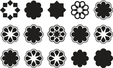 Silhouette Mountain and Tree Icons Set. Peaks, Forest, Nature Landscape Vector Illustration