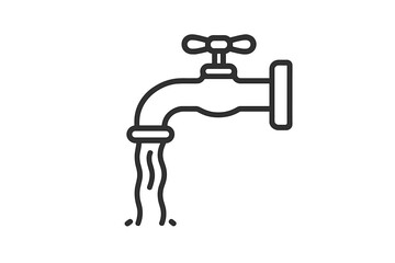 Black and white outline icon showing a water faucet with flowing water stream