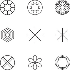 Set of geometric flower icons minimalist line vector design elements perfect for logo design and abstract patterns isolated on white background