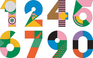Geometric number set colorful shapes create modern numerals ideal for educational materials and creative design projects