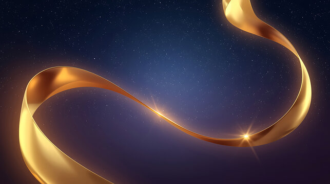 Golden ribbon flowing path, elegant luxury on starry background