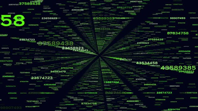 An intriguing image featuring a spiral pattern formed by green numbers arranged in a seemingly random yet cohesive manner, flowing from the bottom to the top of the display