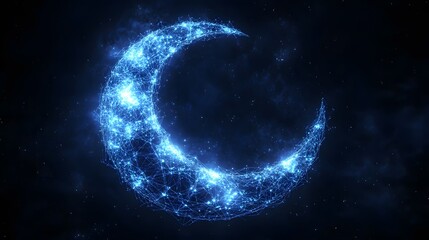 Fototapeta premium Beautiful blue crescent moon illuminated by stars in a night sky filled with cosmic energy and mystery