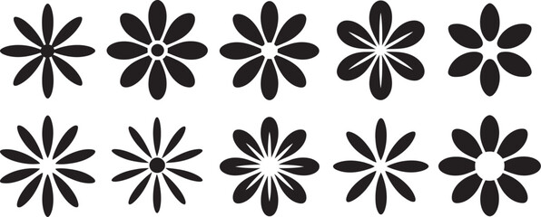 Collection of simple flower icons minimalist vector design elements perfect for spring and nature-themed designs