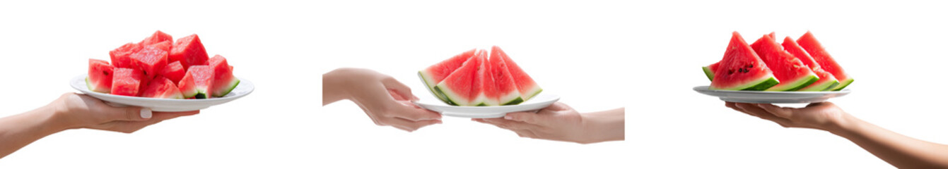 Plate of slices watermelon isolated, sets of fresh plate of watermelon.