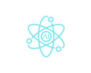 Neon line icon of an atomic orbit with an AI symbol at the center. Futuristic concept representing artificial intelligence, science, and digital innovation. Clean minimal design ideal for tech 
