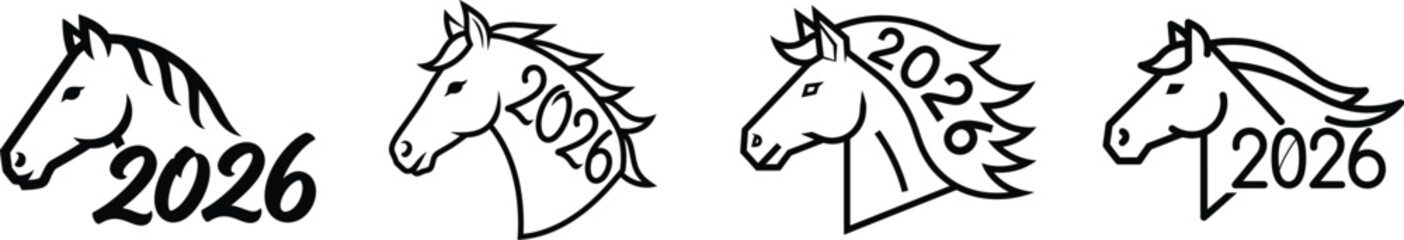 Horse Head Silhouette with 2026 Year Date, Year of Horse Concept