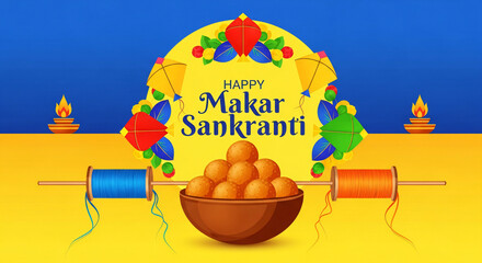 Happy Makar Sankranti Festival Background Design Template Illustration