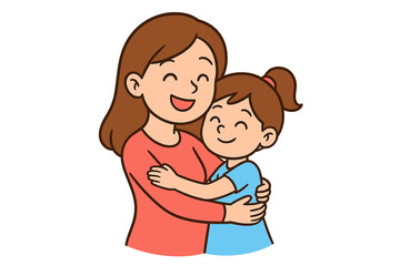 Joyful mother and young daughter embracing tightly showing strong family bond and affection