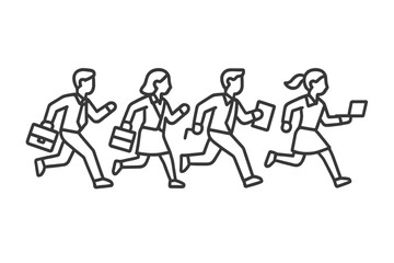 Group of business professionals running forward together symbolizing competition and career race