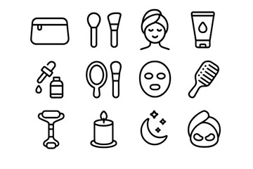 Minimalist outline icons set for beauty, self-care, and spa routines