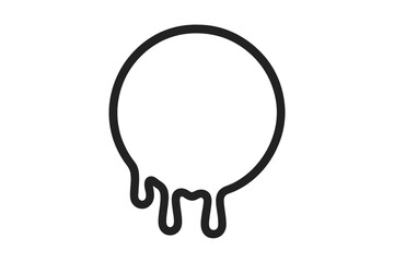 Minimalist black outline graphic depicting a melting circle shape or dripping liquid effect