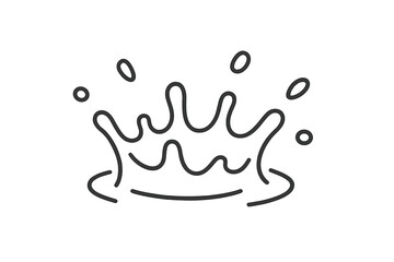 Abstract black line drawing depicting a liquid crown splash and falling droplets