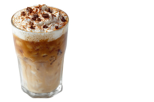 Espresso tiramisu iced latte isolated on transparent background