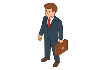 Isometric view of a professional businessman in a formal suit carrying a brown briefcase