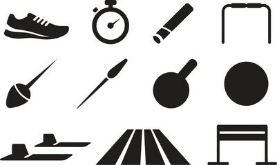 Silhouette Sports and Fitness Icons Set. Running, Gym, Exercise, Athletic Equipment Vector Illustration