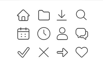 Basic user interface icons set in thin line style for web and mobile applications