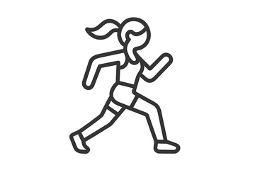 Simple outline graphic depicting a woman running or sprinting for fitness