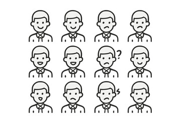 Collection of male avatars displaying various human emotions and facial expressions