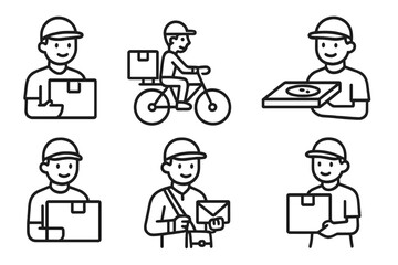 Professional couriers and delivery service workers transporting packages mail and food items