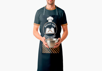Apron Mockup On Man Holding Mixing Bowl