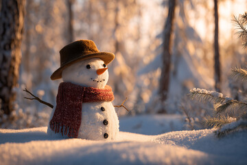 Snowman in Winter Forest