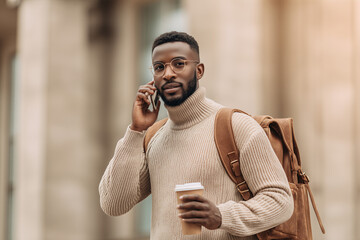 Stylish Man with Coffee Outdoors