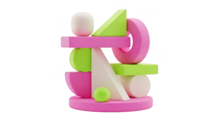 Abstract sculpture of geometric shapes in pink and green