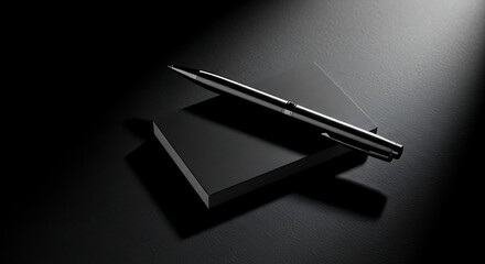 Elegant metal pen illuminated by dramatic spotlight on dark surface