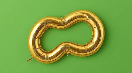 Shiny gold infinity shape balloon on vibrant green backdrop for celebration