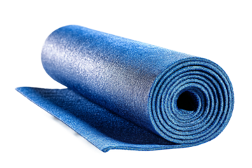 Foldable travel yoga mat for easy portability isolated on transparent background