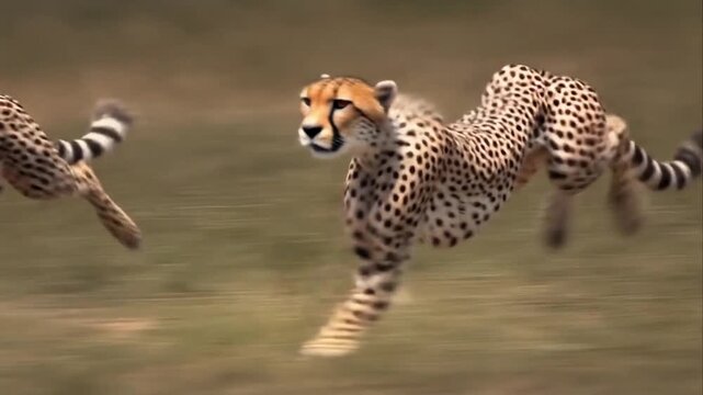 Cheetahs running on a grassy field