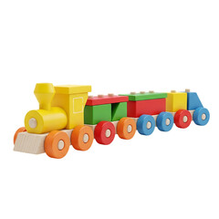 Colorful wooden toy train with multiple cars
